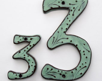 Large Outdoor Ceramic House Numbers or Letters - 7 inch or 8 inch Size - Organic Style - Aqua Mist Color - MADE TO ORDER