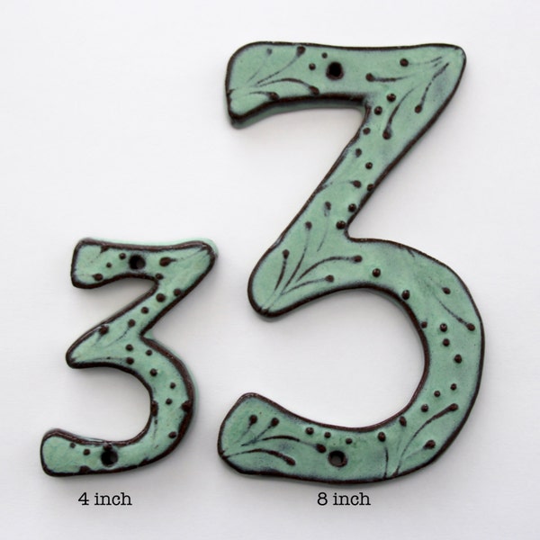 Large Outdoor Ceramic House Numbers or Letters - 7 inch or 8 inch Size - Organic Style - Aqua Mist Color - MADE TO ORDER