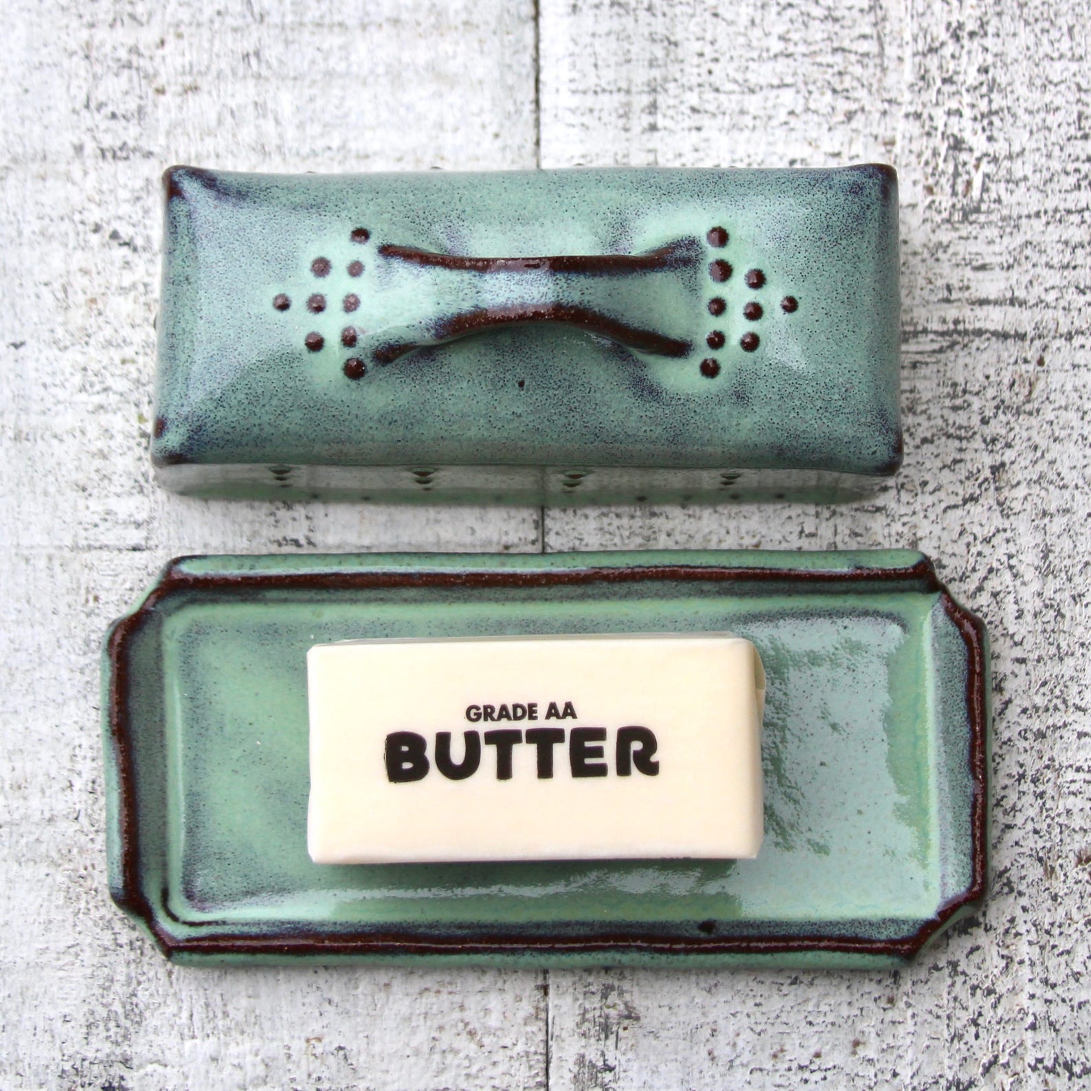 Covered Butter Dish With Lid Rustic Aqua Mist French Etsy