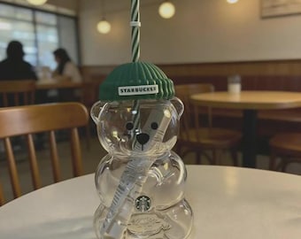 Vaso de vidrio Starbucks Bearista Bear Cold Cup, edición limitada navideña, 2025