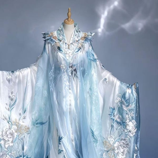Hanfu-Cosplay-Outfit – Hochwertiges, besticktes, blaues chinesisches Kleid, luxuriöses Kostüm für Fotoshootings und Festivals
