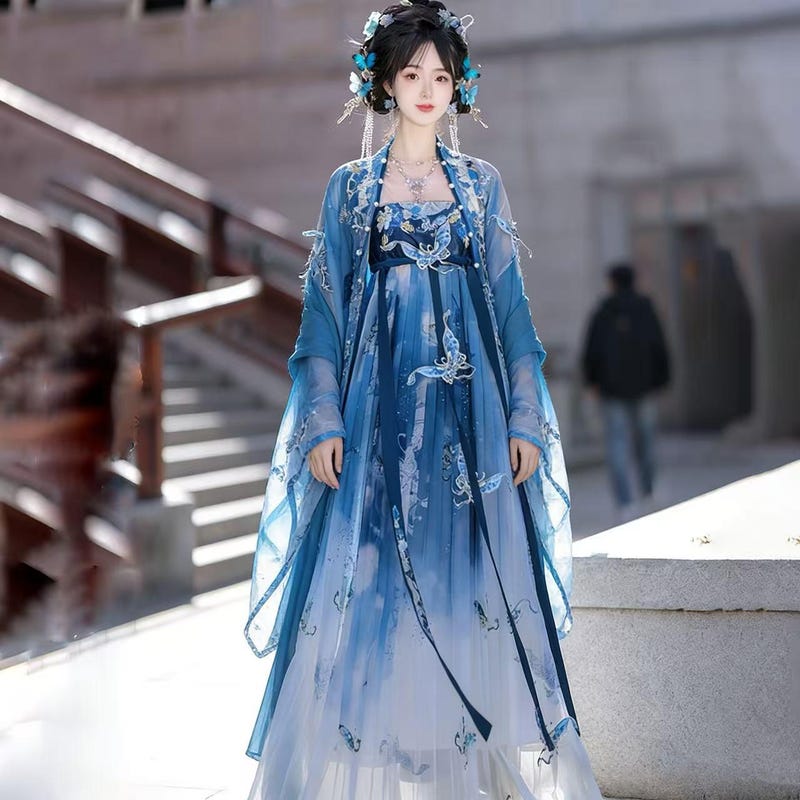 Hanfu Tarditional Blue Chiffon Hanfu Dress - Etsy UK