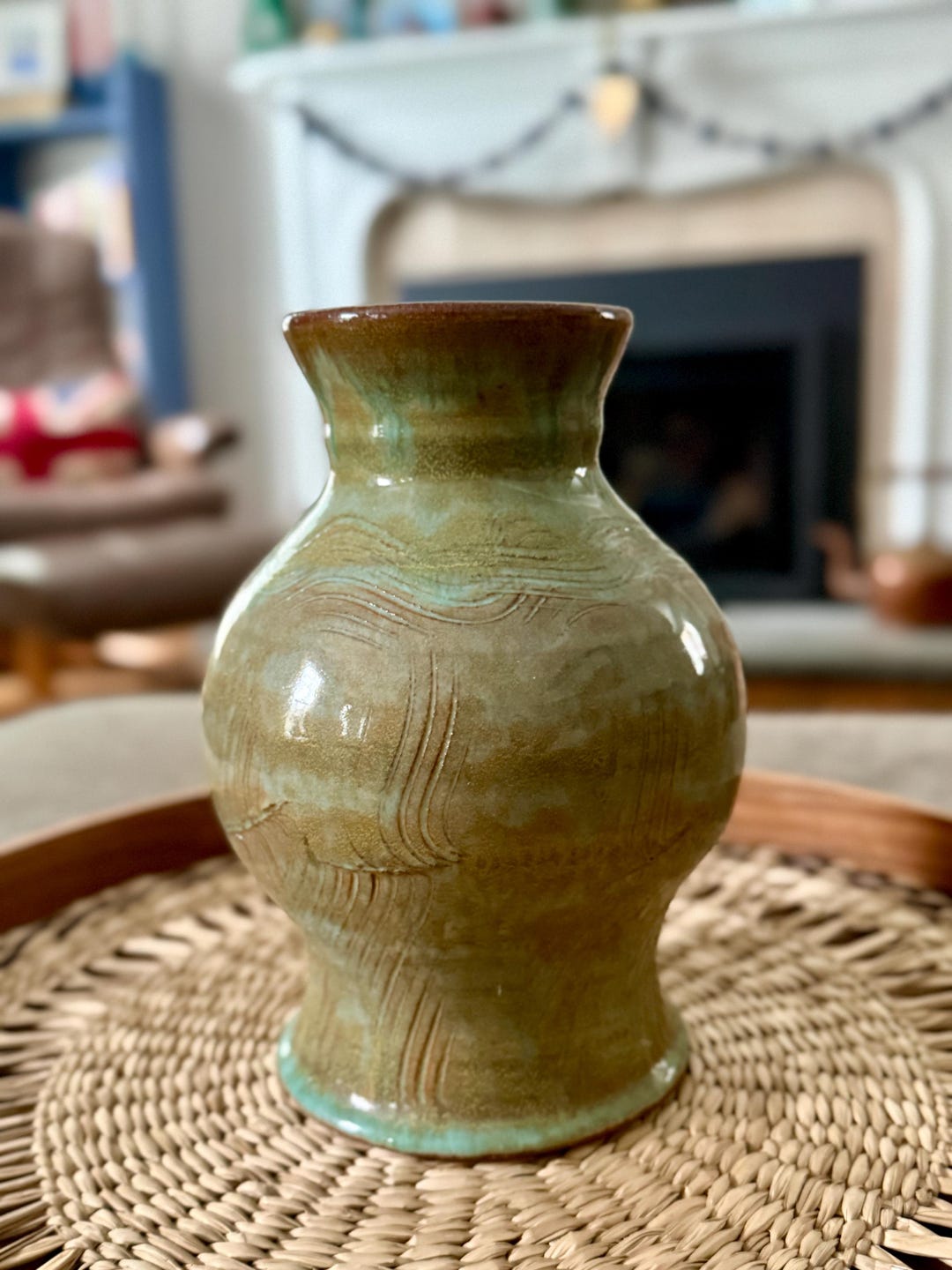 Vintage Studio Art Pottery - Green Glaze Vase - Etsy