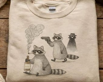 Sudadera divertida de mapache matón, suéter de meme de animal gánster, suéter de whisky de mapache tonto, regalo para él, regalo para ella
