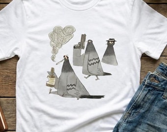 Funny Thug Pigeon T-Shirt Gangster Birds Meme Shirt Silly Bird Whiskey Shirt Gift for Him Gift for Her