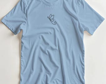 Embroidered Butterfly T-Shirt Animal T-Shirt Womans Shirt Gift for Her Butterfly Lover Gift Nature T-Shirt