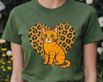 Orange Cat with Leo-Heart Tshirt Cat Mom Gift Cat Lover Shirt Cat Lover Gift
