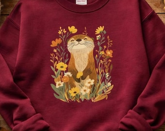 Cozy Otter Sweatshirt, Cottagecore Forest Animal Pullover