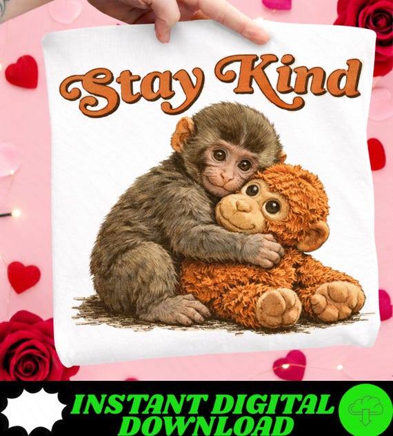 Stay Kind Punch Baby Monkey PNG Emotional Plush Toy Viral Emotional Shirt Digital Download