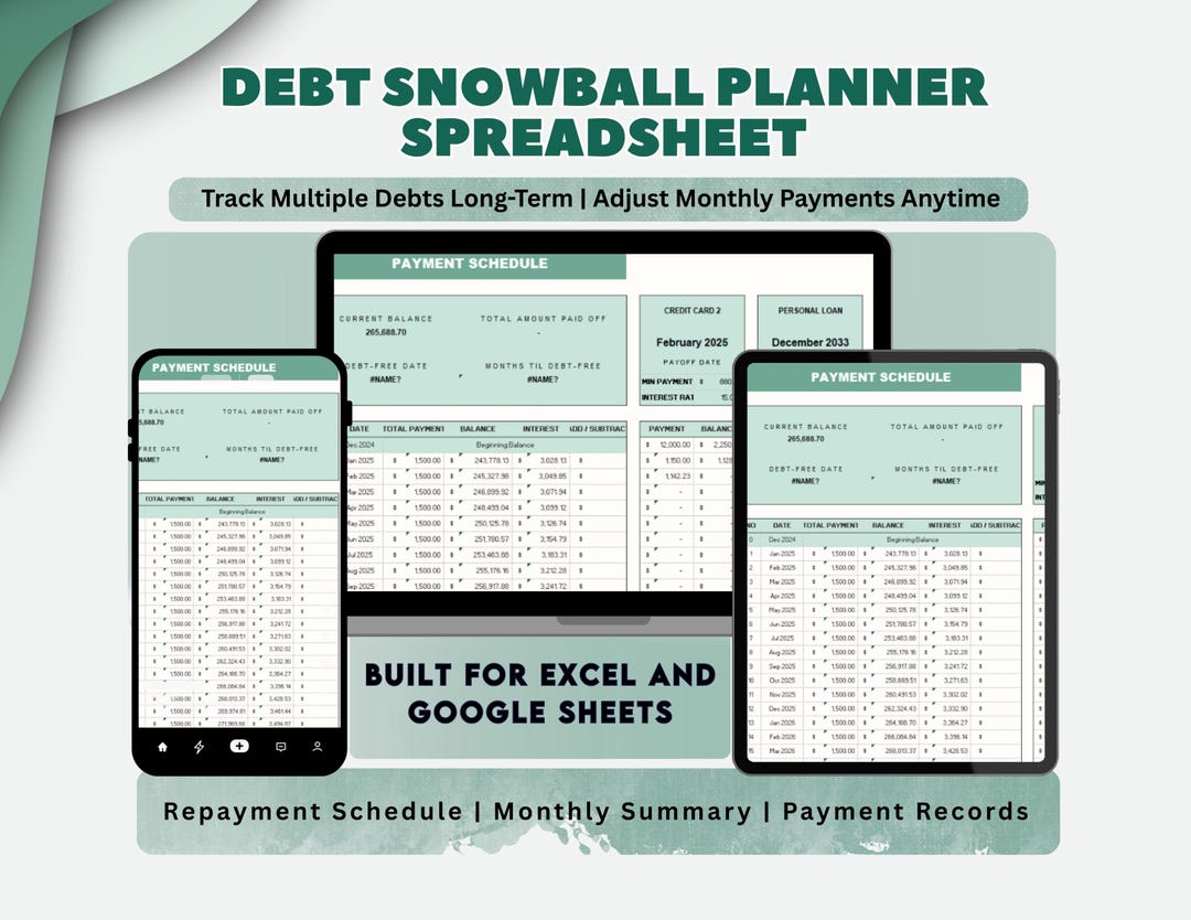 Debt Snowball Calculator Spreadsheet Excel Google Sheets Debt Payoff ...