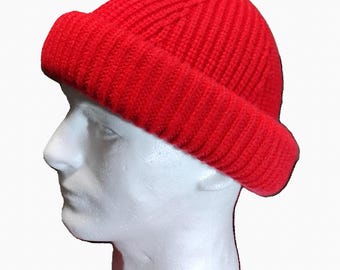 Red Roll up Knit Beanie Fisherman Hat - Etsy