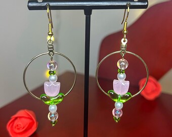 Spring Tulip Beaded Hoop earrings