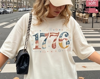 T-shirt surdimensionné américain Comfort Colors® USA 1776 Tenue 4 juillet 1776-2026 Chemise américaine 4 juillet Cadeau pour patriotes
