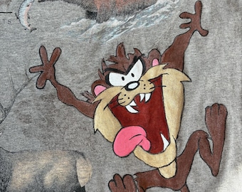 Handpainted Tasmanian Devil on Vintage Yellowstone T-Shirt