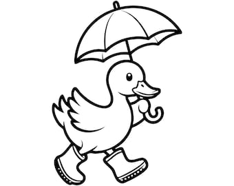 Kawaii Duckling with Umbrella Line Art (Digital Craft File)