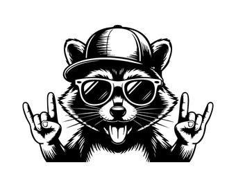 Feral Raccoon SVG | Funny Rocker Raccoon with Sunglasses