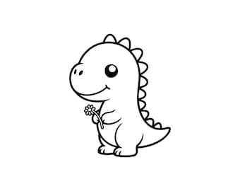 Baby Dino Flower SVG, Hand-Drawn Cut File (Digital Download)