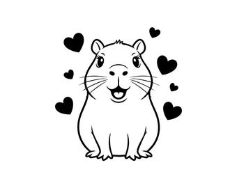 Capybara SVG PNG, Kawaii Capybara Line ( Art Digital Download )