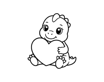 Dino Valentine Clipart | Dinosaur Hugging Heart (Digital Download)