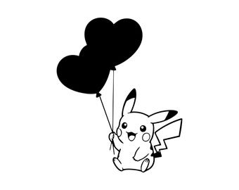 Pikachu baloon SVG PNG, Bold Line Art, Cricut Cut File (Instant Download)