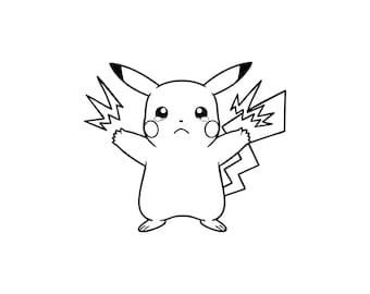 Sad PikachuSVG PNG, Bold Dog Line Art, Cricut Cut File (Instant Download)