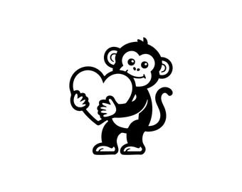 Baby Monkey Heart Clipart – Minimalist Vector Illustration (SVG, PNG, DXF)
