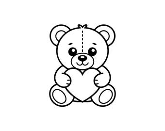 Teddy Bear Heart SVG Clipart – Minimalist Line Art (Digital Download)