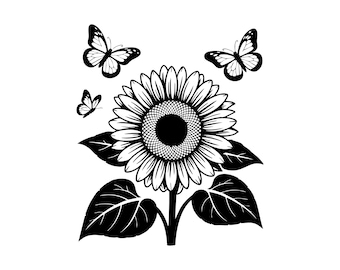 Sunflower Butterfly SVG, Butterfly Clipart, Flower Silhouette (Instant Download)