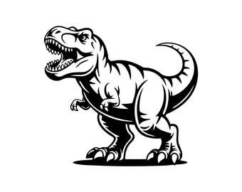 Fierce T-Rex Lunging SVG - Roaring Tyrannosaurus Rex Line Art