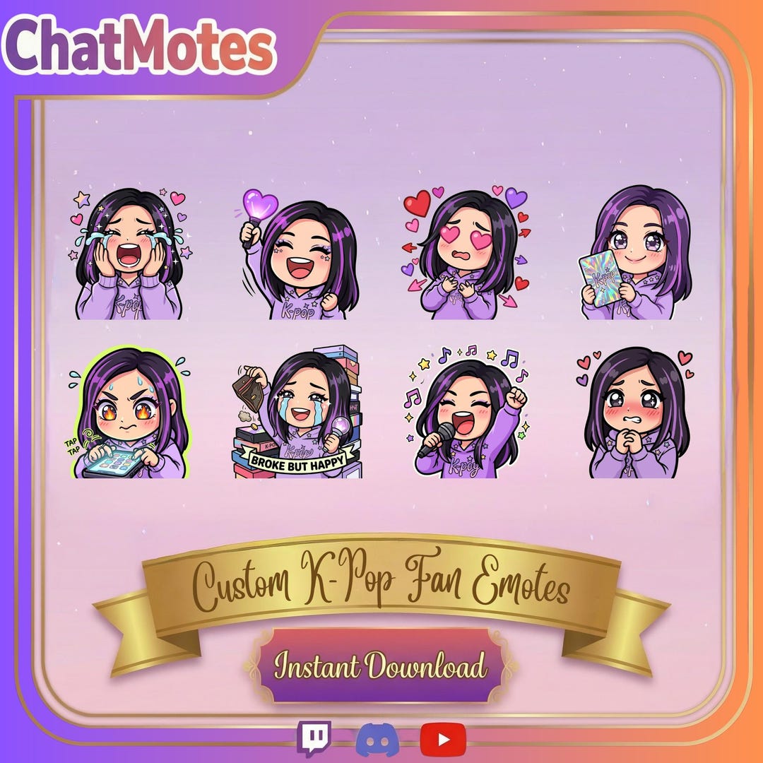 Fan Emote Custom K-pop Fan Emotes 10pc - Personalized Chibi K-pop Fan Pack From ...