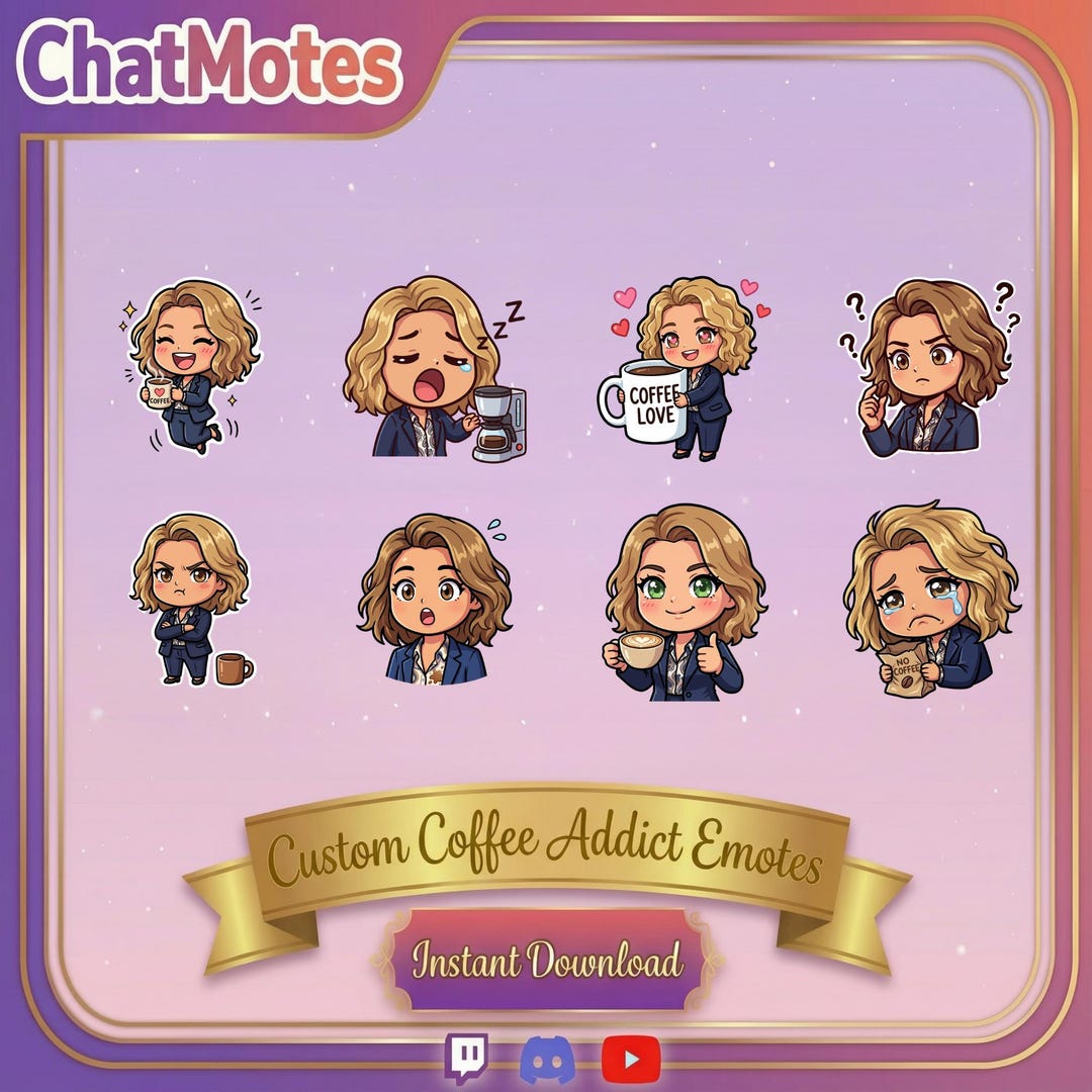 Custom Coffee Emotes 10pc - Personalized Chibi Caffeine Twitch Discord ...