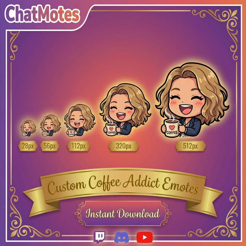 Custom Coffee Emotes 10pc - Personalized Chibi Caffeine Twitch Discord ...
