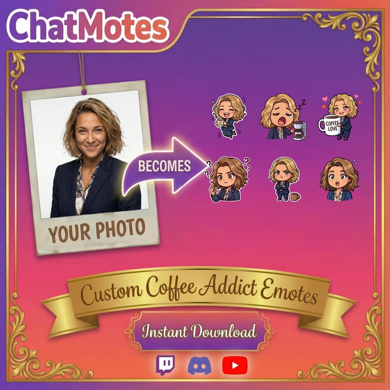 Custom Coffee Emotes 10pc - Personalized Chibi Caffeine Twitch Discord ...
