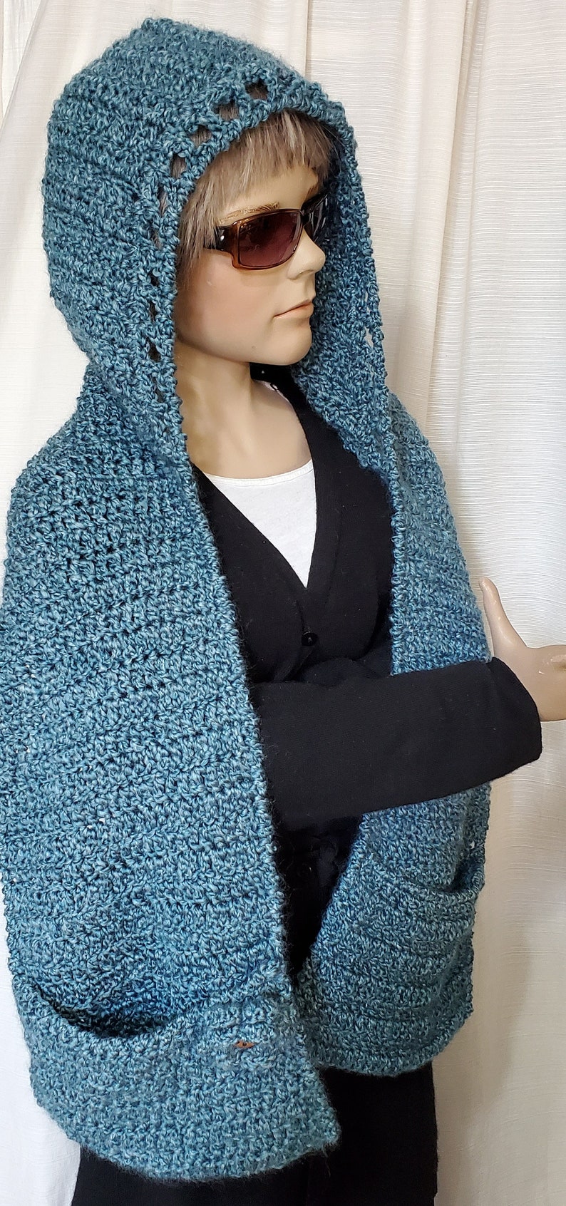 Hooded Scarf With Pockets Tourmaline Etsy