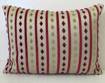Magenta pink stripe pillow Apple green Putty Paint Stripe Throw Pillow