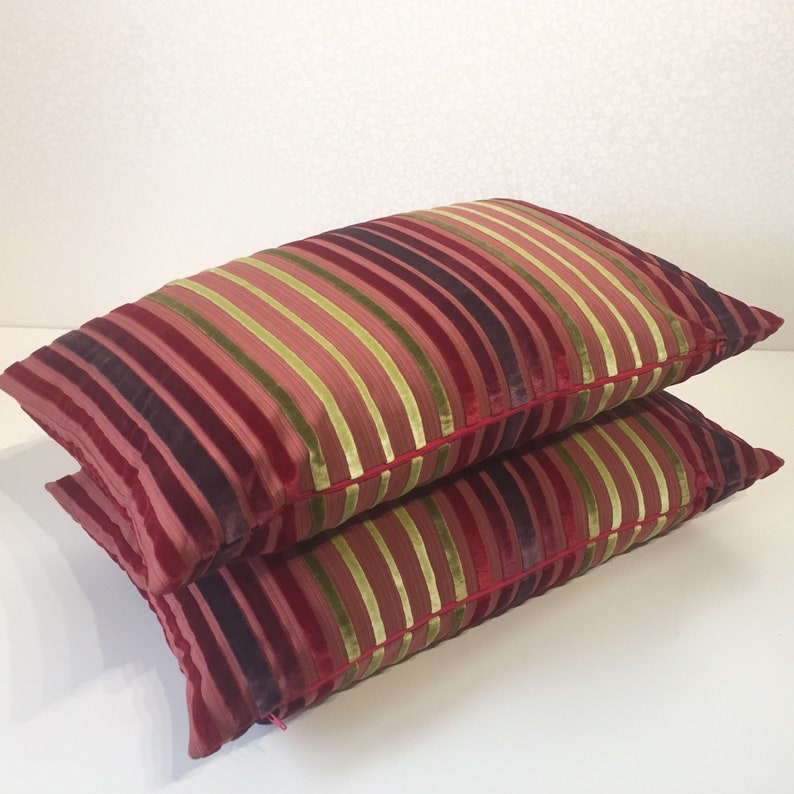Chenille pillow Velvet cushion cover Lumbar pillow Stripe Etsy