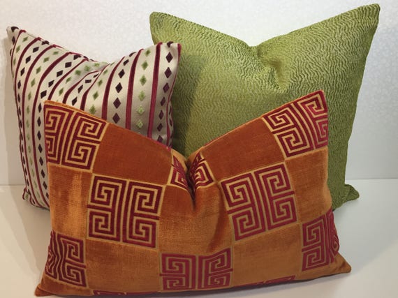 Magenta pink stripe pillow Apple green Putty Paint Stripe Throw Pillow