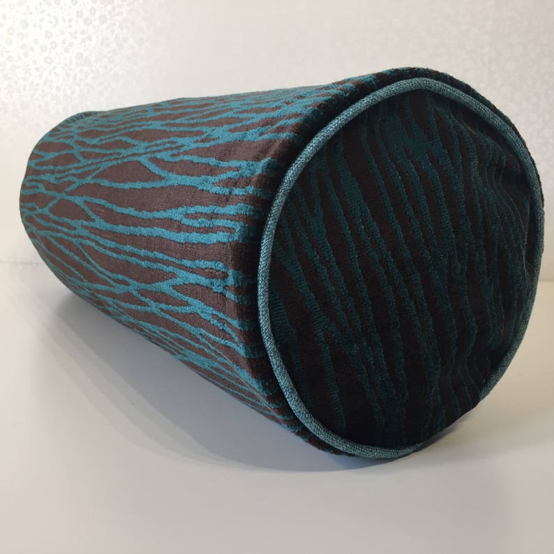 Turquoise stripe bolster Chocolate velvet pillow Aqua teal Etsy