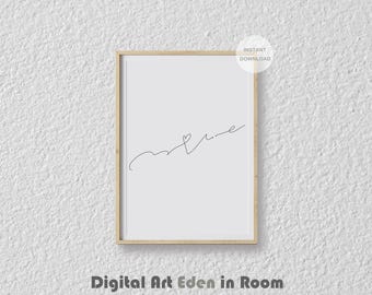 Liefdeslijntekening, hartgeluiden, liefdestypografie zeer fijne tekeningen, moderne afdrukbare kunst, lijnkunst typografie print, liefdesposter, digitale download