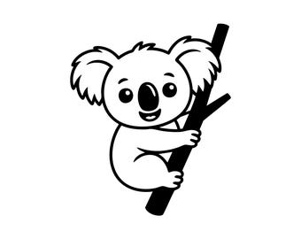 Lindo koala SVG PNG, clipart de animal australiano, koala para Cricut, koala bebé kawaii PNG (descarga digital)