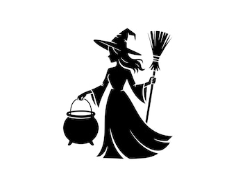 Witch Silhouette SVG PNG | Halloween PNG Cut File | Spooky Clipart for Cricut & Crafts(Digital Download)