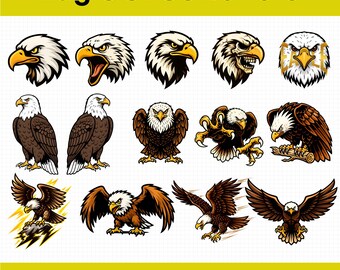 30 Eagle SVGs Bundle, Eagle SVGs PNG DXF EPS, Bald Eagle Clipart, Flying Eagle Cut Files for Cricut Silhouette, Instant Download