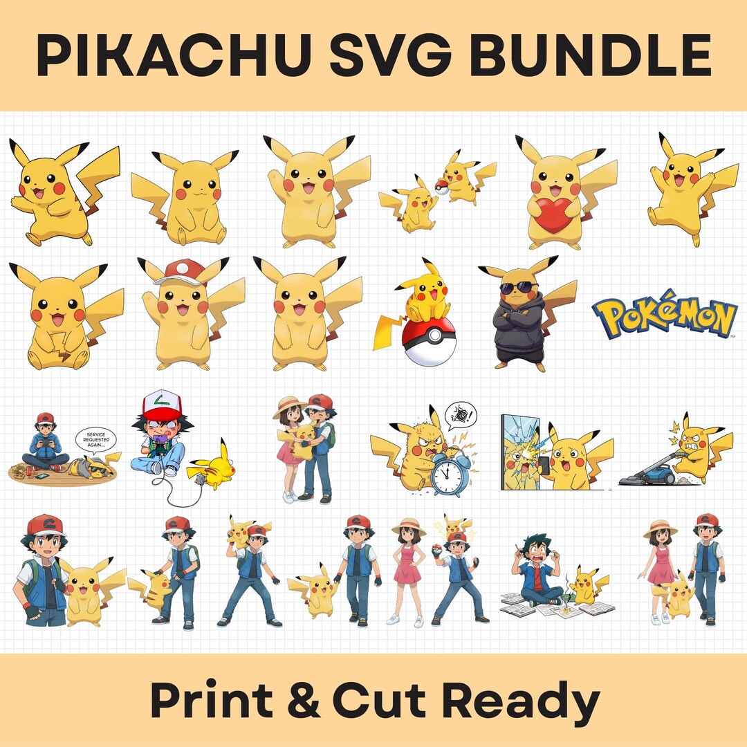 Pikachu Vector File 25 Pikachu Svg Png Bundle, Pikachu Clipart Set Svg Png Dxf Eps, Cute ...