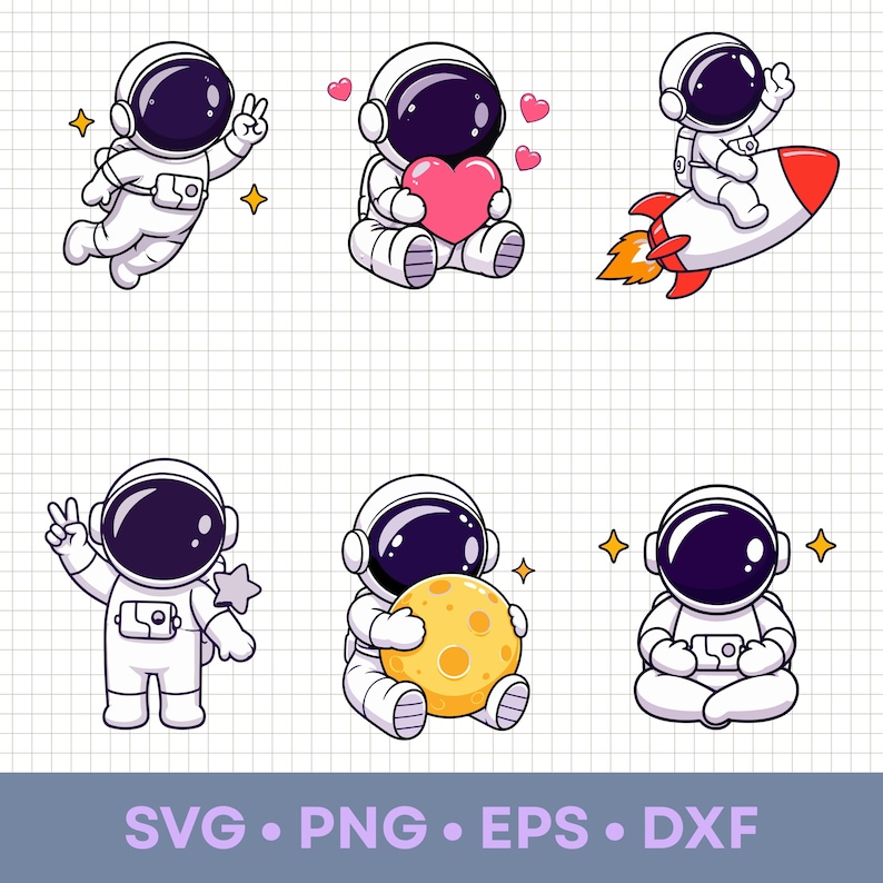 Astronaut SVG Mega Bundle - Cute Spaceman PNG, Space Outer Space Cut ...