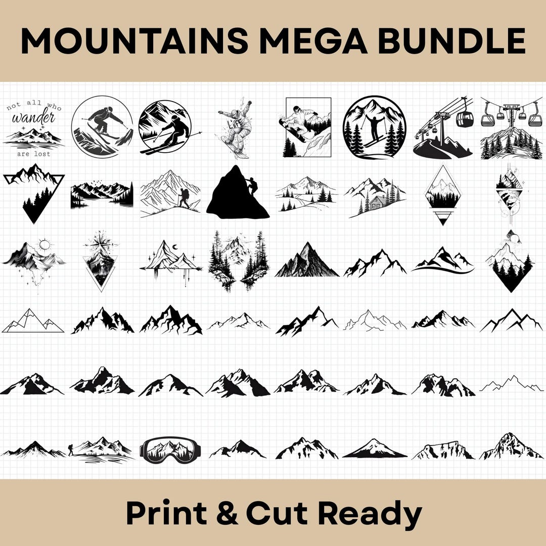 50 Mountains Svg Png Mega Bundle, Adventure Mountain Clipart, Hiking ...