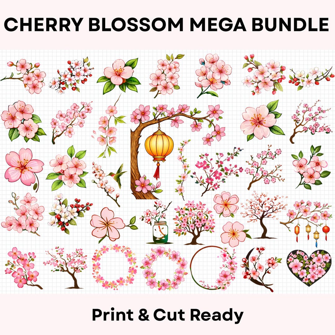 Cherry Blossom SVG Mega Bundle, Sakura Floral Clipart PNG, Spring ...