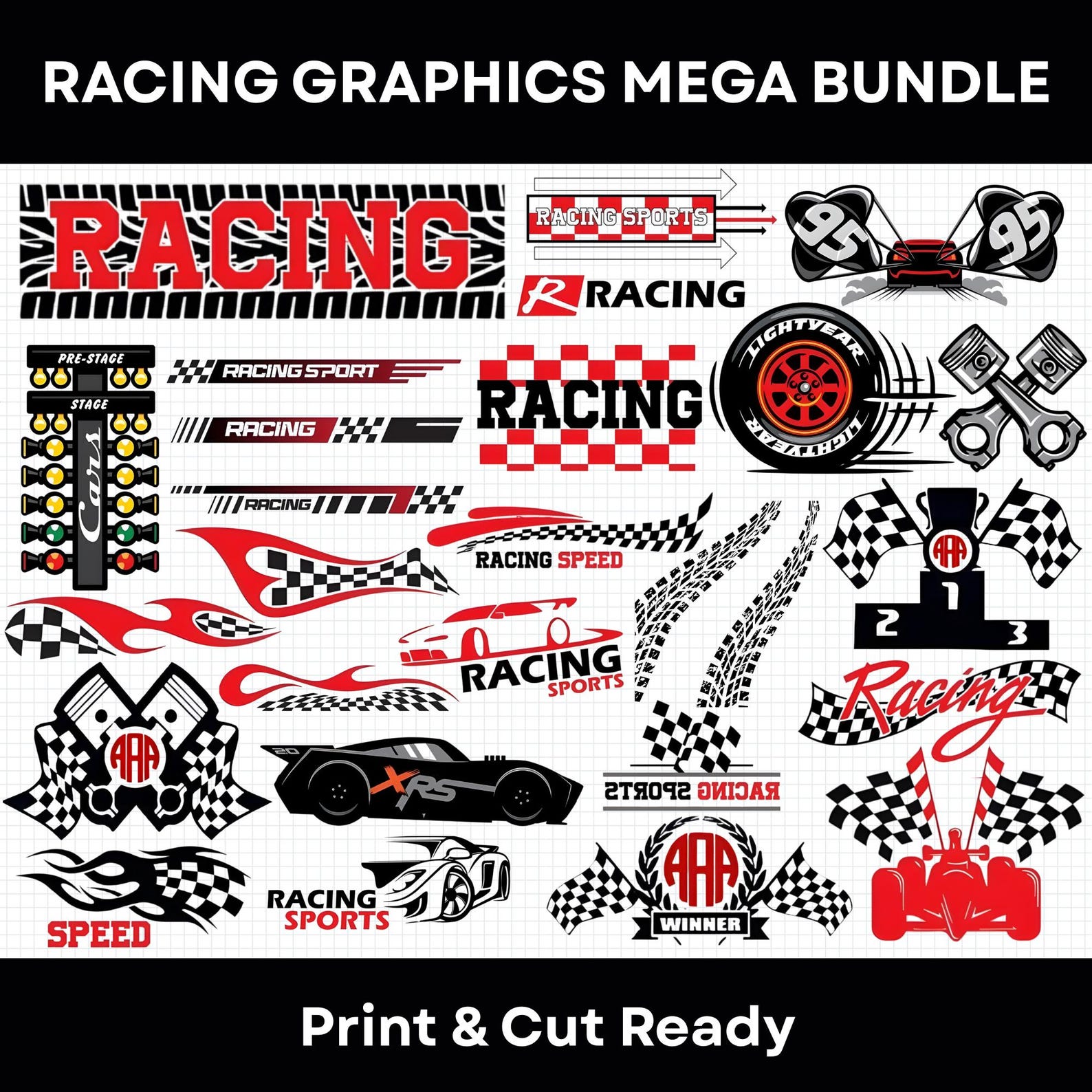 Racing Graphics Svg Png Bundle, Motorsport Clipart Set, Race Car ...
