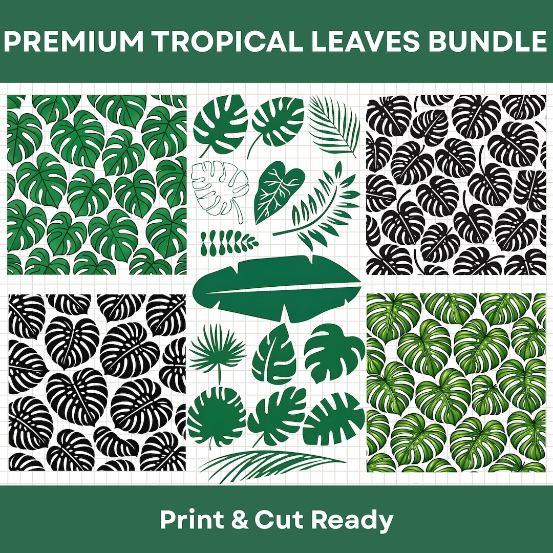 Premium Tropical Leaves SVG PNG Bundle, Monstera Leaf Clipart Set ...