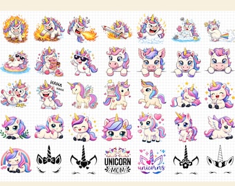 50 Unicorn svg png Bundle, Cute Unicorn Clipart, Unicorn SVGs DXF EPS, Cricut Silhouette Cut Files, Instant Download