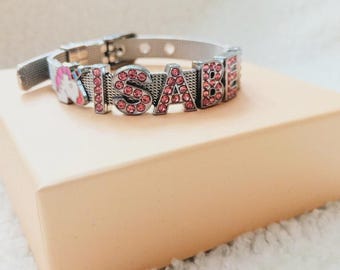 Girls Personalised Unicorn Bracelet | Custom Name Rhinestone Jewellery Gift Birthday Gift